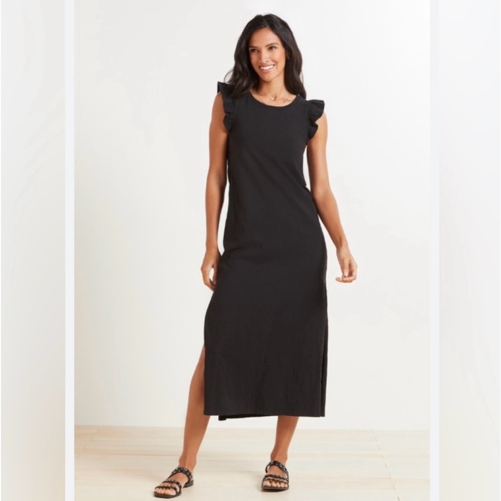Z SUPPLY Black Blakely Cotton Ruffle Sleeve Split Sides Maxi Dress size …